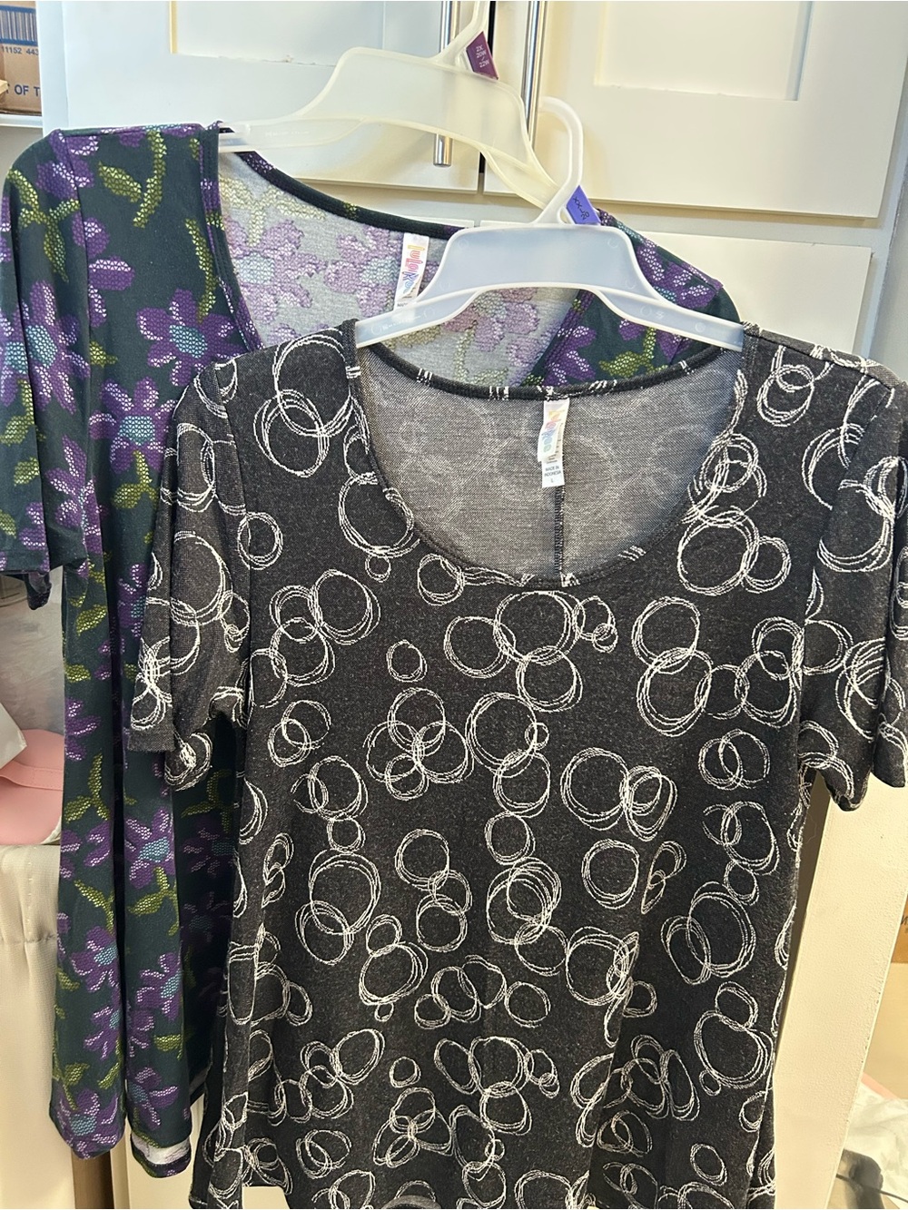 (2) LuLaRoe Short-Sleeve Scoop Neck Tops, Flared at Bottom